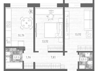 Продажа двухкомнатной квартиры, 58.3 м2, Новосибирск, улица Забалуева, с10, Ленинский район