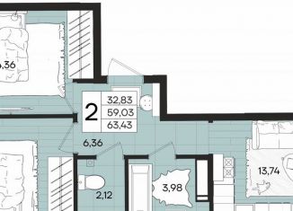 Продажа 2-комнатной квартиры, 63.4 м2, Краснодар, Прикубанский округ