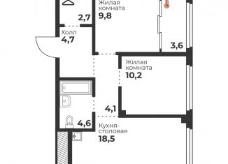 2-ком. квартира на продажу, 55 м2, Челябинск