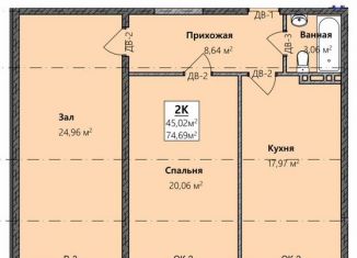 Продается 2-комнатная квартира, 74 м2, Махачкала