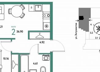 2-комнатная квартира на продажу, 36.9 м2, Екатеринбург, Шефская улица, 28, метро Машиностроителей