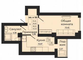 Продаю 1-ком. квартиру, 40.1 м2, Батайск, улица 1-й Пятилетки, 2А