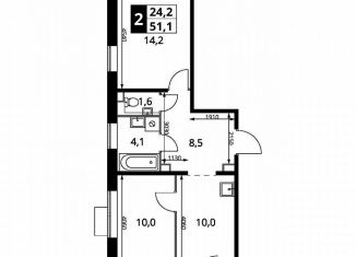 Продается двухкомнатная квартира, 51.1 м2, Смоленская область, Киевское шоссе, 1