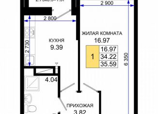 Продается однокомнатная квартира, 35.6 м2, Ростов-на-Дону, Элеваторный переулок, 6/3