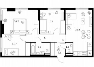 Продажа 3-ком. квартиры, 76.9 м2, Москва