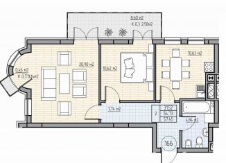 2-ком. квартира на продажу, 63.5 м2, Калининград, Московский район, проспект Калинина, 111Б