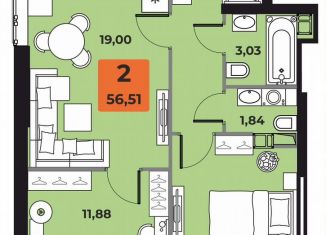 Продам 2-ком. квартиру, 56.5 м2, Самара, Октябрьский район, проспект Карла Маркса, 231