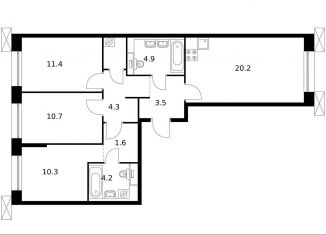 Продам 3-комнатную квартиру, 76.3 м2, Санкт-Петербург, жилой комплекс Аэронавт, 1, метро Волковская