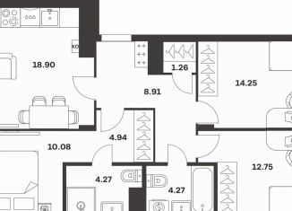 Продам трехкомнатную квартиру, 81 м2, Тула