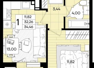 Продается однокомнатная квартира, 34.5 м2, Краснодар, Народная улица, 28, микрорайон Сады Калинина