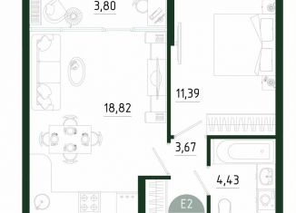 1-комнатная квартира на продажу, 42.1 м2, Тула