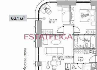 Продам двухкомнатную квартиру, 63.1 м2, Москва, Даниловский район, Дубининская улица, 59Б