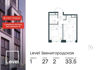 Продажа двухкомнатной квартиры, 33.5 м2, Москва, жилой комплекс Левел Звенигородская, к1, станция Хорошёво