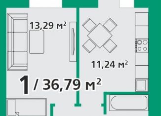 1-комнатная квартира на продажу, 36.8 м2, посёлок городского типа Берёзовка