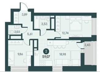 Продается 2-ком. квартира, 59.1 м2, Курган