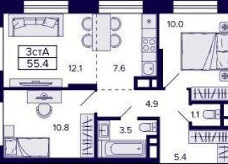 Продам 2-комнатную квартиру, 55.4 м2, Новосибирск, Красносельская улица, метро Берёзовая роща