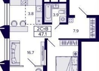 Продается 1-комнатная квартира, 44.4 м2, Новосибирск, Красносельская улица, метро Берёзовая роща