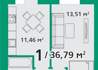 1-комнатная квартира на продажу, 36.8 м2, посёлок городского типа Берёзовка