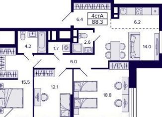 Продаю 3-ком. квартиру, 87.5 м2, Новосибирск, Красносельская улица