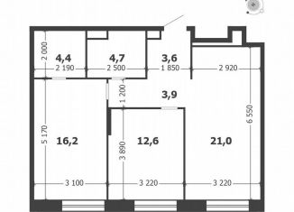 2-ком. квартира на продажу, 66.4 м2, Москва, 3-я очередь, к6, метро Технопарк