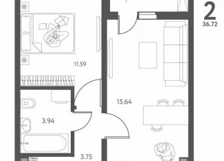 Продаю 1-ком. квартиру, 36.7 м2, Липецк, улица Перова, 2Д