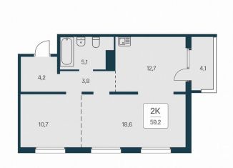 Продам 2-комнатную квартиру, 59.2 м2, Новосибирск, Игарская улица, 6