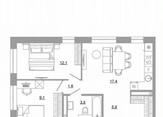 Продается двухкомнатная квартира, 49.6 м2, Екатеринбург, метро Чкаловская