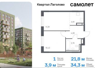 1-комнатная квартира на продажу, 34.3 м2, деревня Лаголово, жилой комплекс Квартал Лаголово, 1