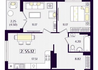 Продается 2-ком. квартира, 55.1 м2, Гурьевск, Краковский бульвар, 16, ЖК Новая Резиденция