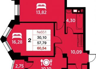 2-комнатная квартира на продажу, 60.5 м2, Калининград, Ленинградский район, улица Гайдара, 90