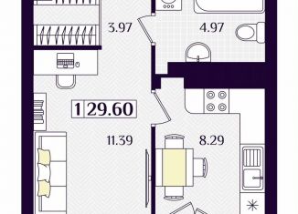 Продажа однокомнатной квартиры, 29.6 м2, Калининградская область, Краковский бульвар, 16