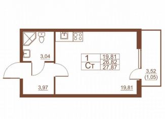 Продается квартира студия, 27 м2, Санкт-Петербург, Московское шоссе, 262к4