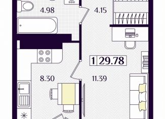 1-ком. квартира на продажу, 29.8 м2, Гурьевск, Краковский бульвар, 16, ЖК Новая Резиденция