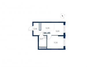 Продается 1-ком. квартира, 34.5 м2, Екатеринбург, улица Титова, 19/42И, метро Чкаловская