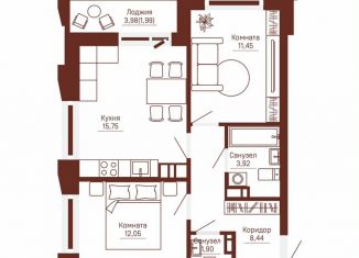 2-ком. квартира на продажу, 55.5 м2, Пермь, Кронштадтская улица, 39