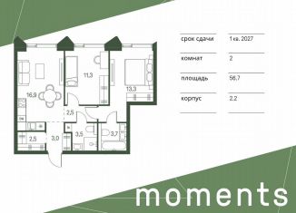 Продам 2-комнатную квартиру, 56.7 м2, Москва, СЗАО, жилой комплекс Моментс, к2.2