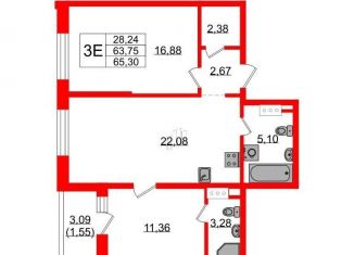 Продается 2-ком. квартира, 65.3 м2, Санкт-Петербург, Суздальское шоссе, 10, муниципальный округ Шувалово-Озерки