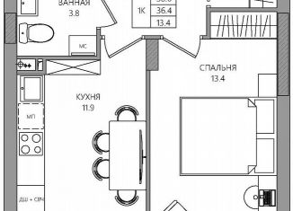 Продам 1-ком. квартиру, 38 м2, Пермский край, Самолётная улица, 6