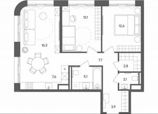 2-комнатная квартира на продажу, 70.2 м2, Москва, улица Матросская Тишина, 1Ас71, метро Электрозаводская