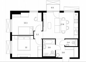 Продажа 2-комнатной квартиры, 54.5 м2, Москва, ЮЗАО