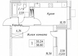 Продаю однокомнатную квартиру, 36.3 м2, Дмитров