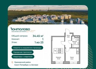 Продажа 1-комнатной квартиры, 34.5 м2, Санкт-Петербург, Ивинская улица, 1к4, муниципальный округ Лахта-Ольгино