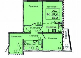 Продаю 3-ком. квартиру, 59.3 м2, Кемерово