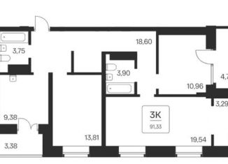 Продам 3-комнатную квартиру, 91.3 м2, Новосибирск, Октябрьский район