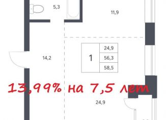 1-ком. квартира на продажу, 58.5 м2, Новосибирск, Заельцовский район, Красный проспект, 236