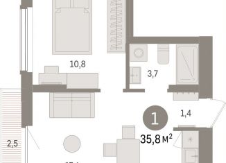 Продается 1-комнатная квартира, 35.8 м2, Липецкая область, площадь Петра Великого, 1