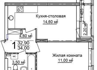 Продам 1-комнатную квартиру, 34 м2, Нижний Новгород, метро Парк Культуры