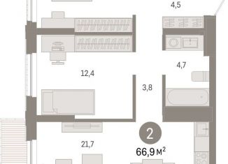 Продам двухкомнатную квартиру, 66.9 м2, Липецк, площадь Петра Великого, 1