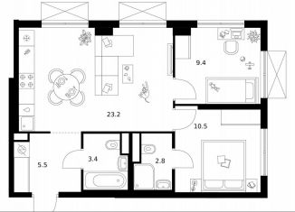 Продается 2-ком. квартира, 54.8 м2, Москва, метро Южная