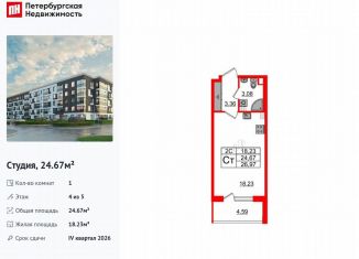 Продается квартира студия, 24.7 м2, Санкт-Петербург, муниципальный округ Пулковский Меридиан